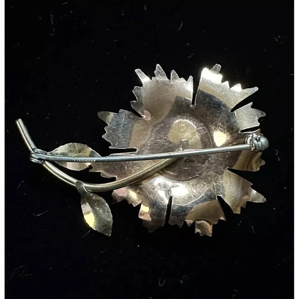 Vintage Krementz Flower Brooch Gold Overlay, Cultured Pearl & Blue Sapphires